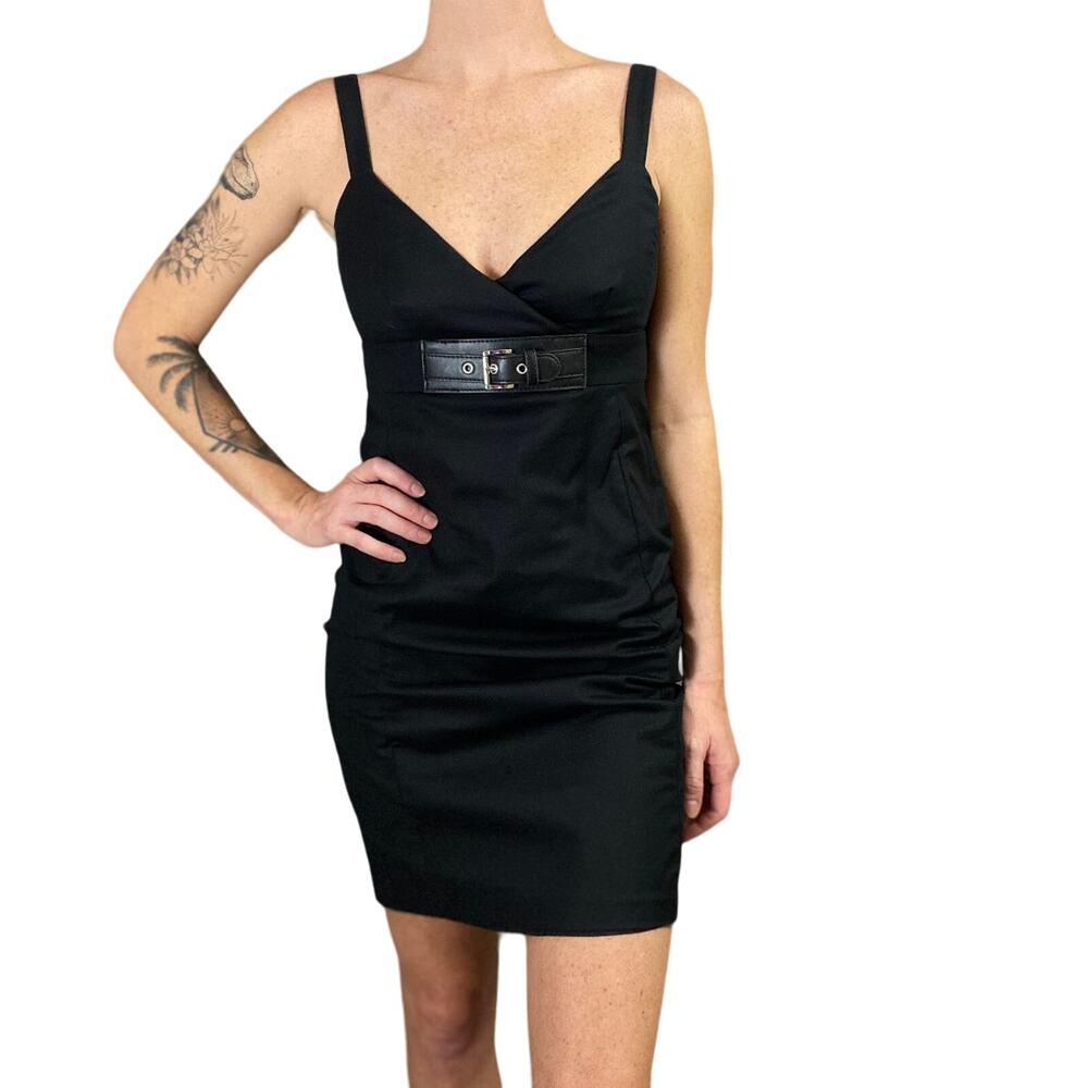 Michael Kors Bodycon Silver Belt Buckle Sexy Little Black Dress Mini Length LBD